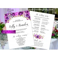 Lilac Wedding program fan,Purple Wedding itinerary,(33w)